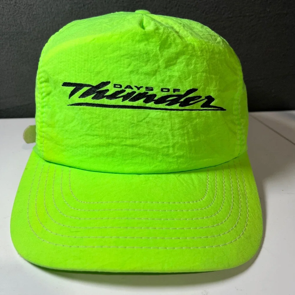 Vintage 1990 Days of Thunder Movie Promo Hat Neon Green Nylon Strapback Cap USA